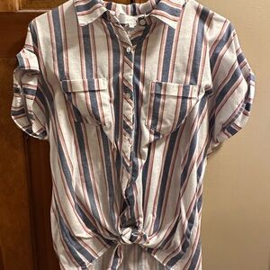 Eden & Olivia Striped Button-Up Shirt with Tie Front Sz M